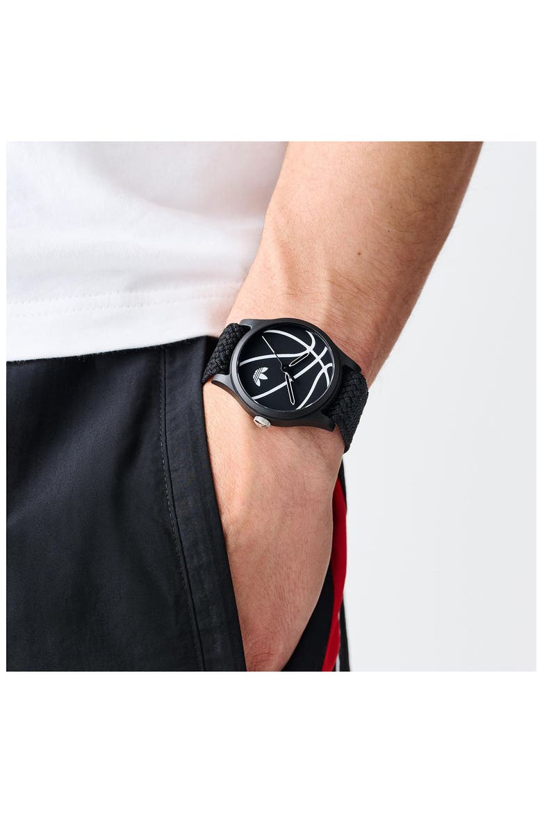 AO Style Black Basketball Dial Webbing Strap Watch, 39mm, Alternate, color, BLACK