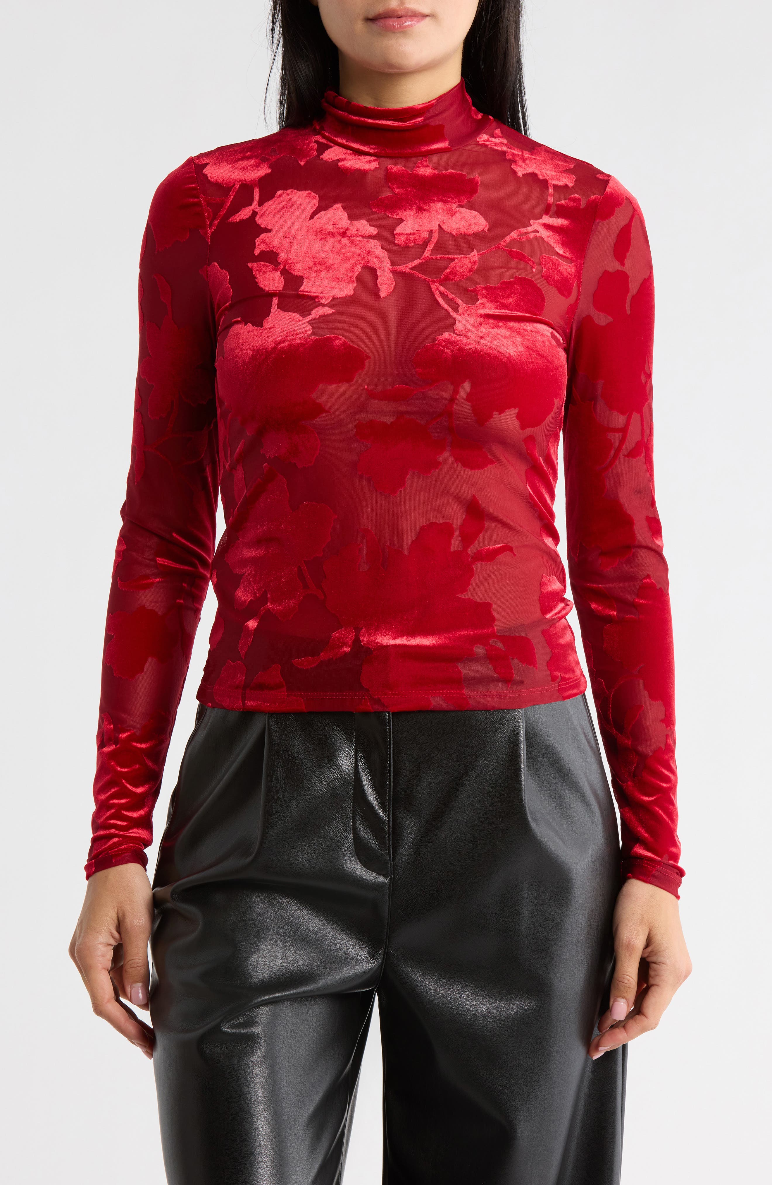 AFRM LOS ANGELES Zoe Mock Neck Burnout Top