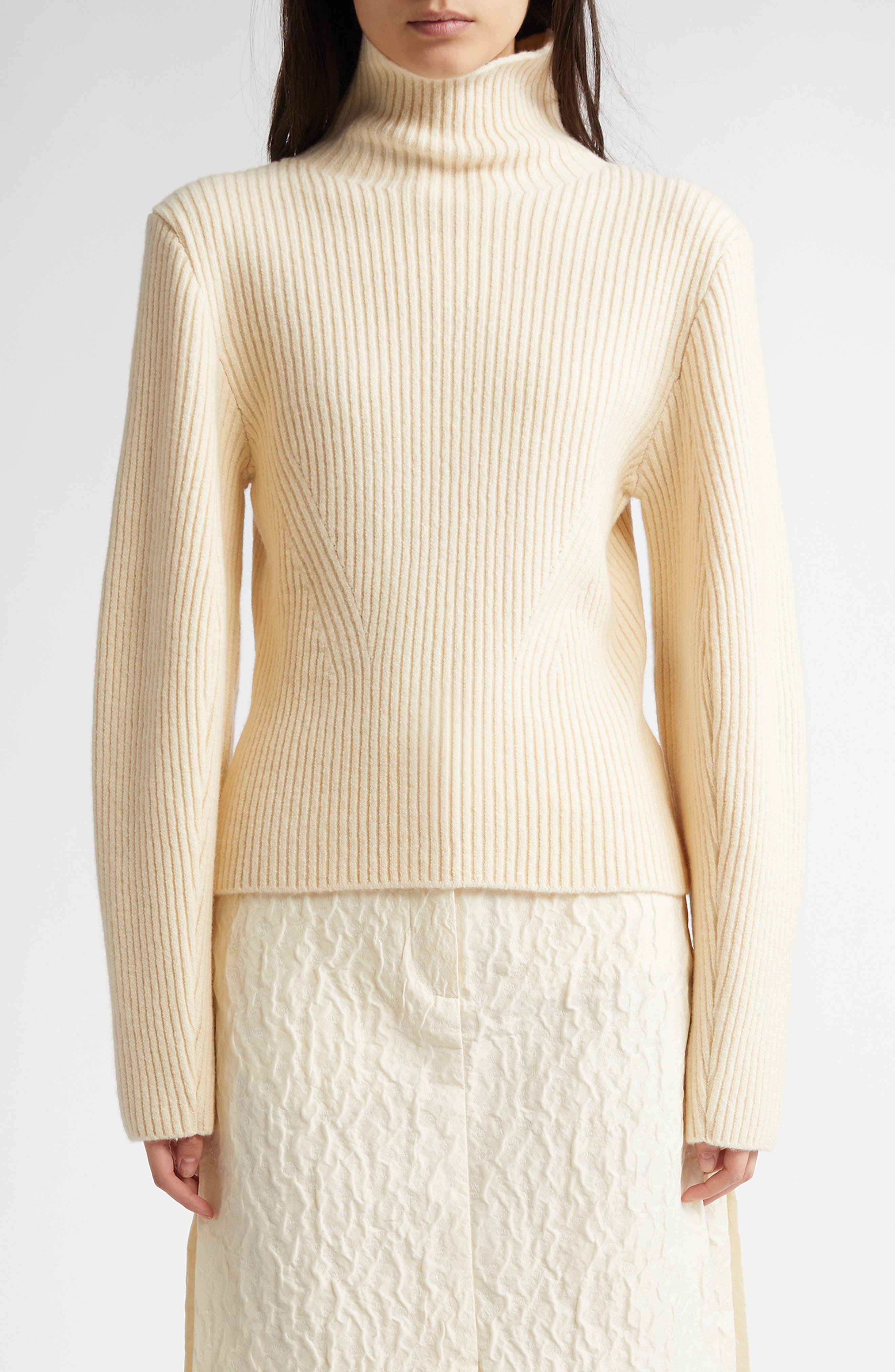 EENK Rib Wool Blend Turtleneck Sweater in Cream 