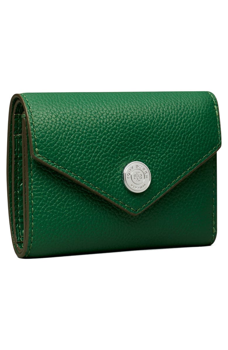 Tory Burch Small Pebble Leather Envelope Trifold Wallet, Alternate, color, Dark Kale