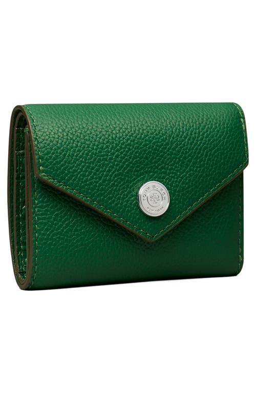 Tory Burch Small Pebble Leather Envelope Trifold Wallet In Green