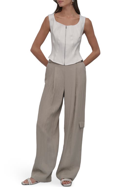 Shop Dkny Zip Front Seamed Corset Top In Ivory