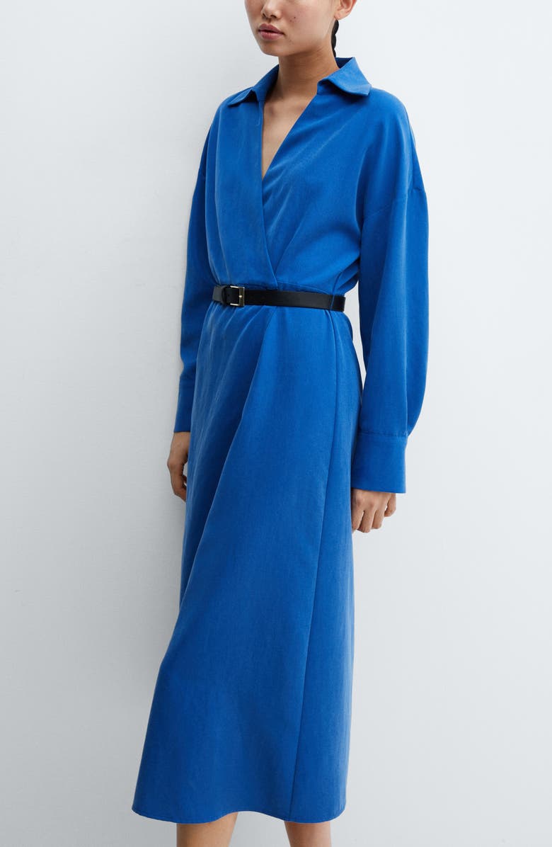 MANGO Belted Long Sleeve Shirtdress, Alternate, color, 