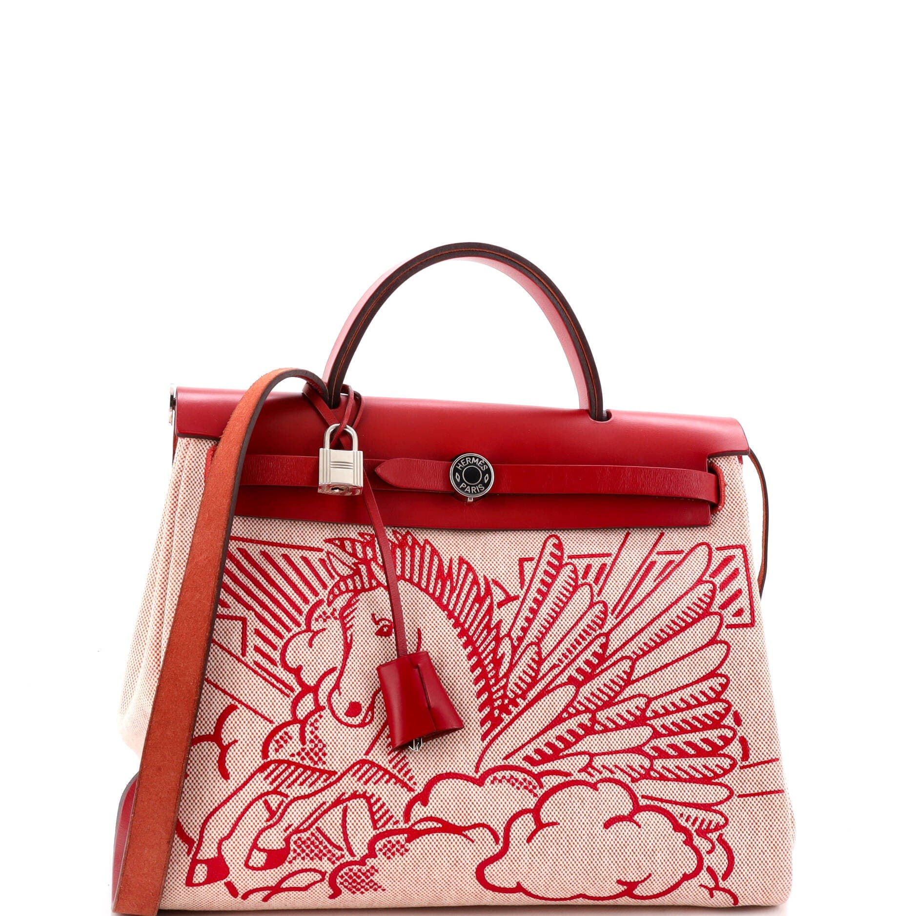 Pre-Owned Hermes Herbag Zip Pegase Pop Toile and Leather 31, Main, color, Rouge Piment