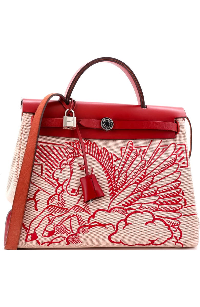 Pre-Owned Hermes Herbag Zip Pegase Pop Toile and Leather 31, Main, color, Rouge Piment