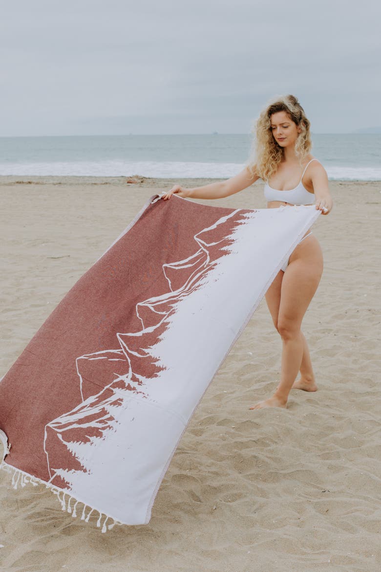 Mountain 100% Cotton Reversible Turkish Towel, Alternate, color, Burgundy