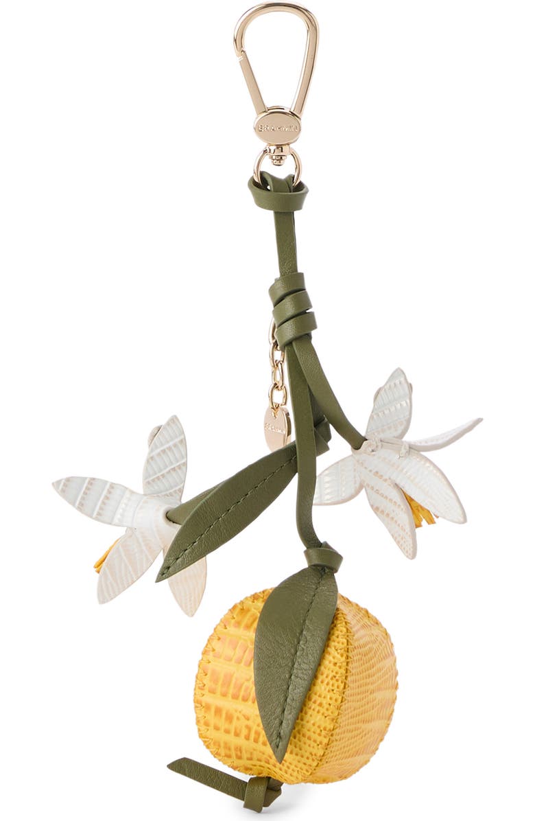 Brahmin Lemon Leather Bag Charm, Alternate, color, Lemon