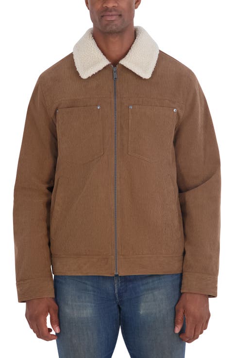 Faux Shearling Collar Corduroy Jacket