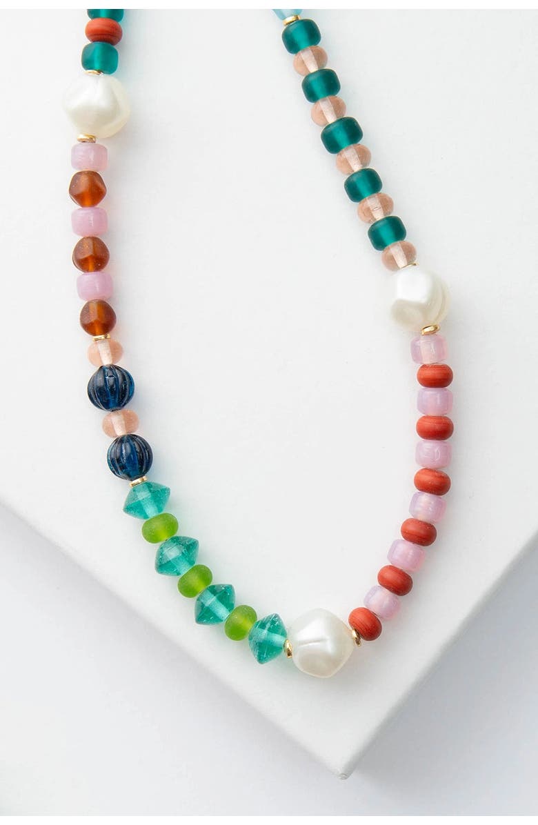 Noonday Glass Celebration Necklace, Main, color, Coral