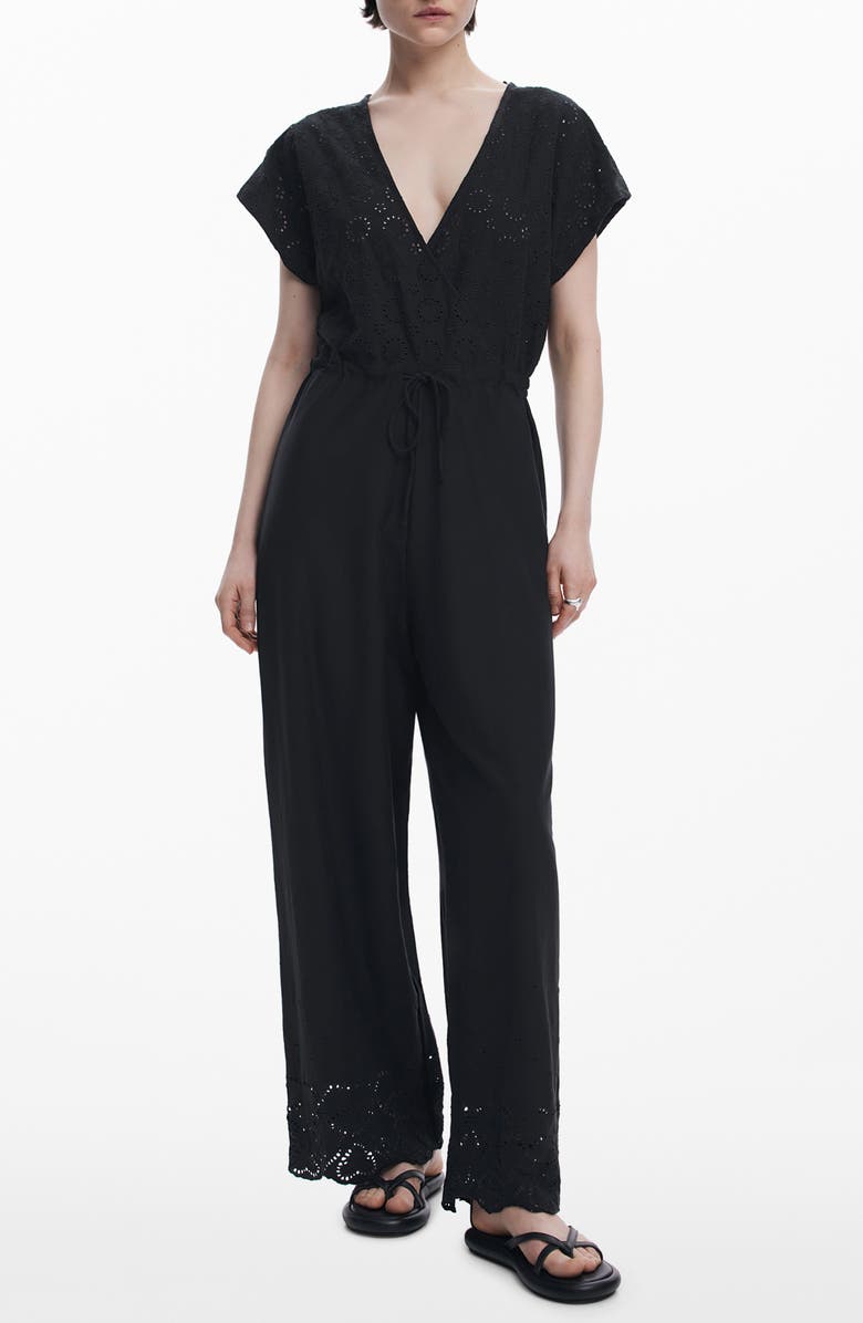 Desigual Eyelet Bodice Cotton Jumpsuit, Main, color, 