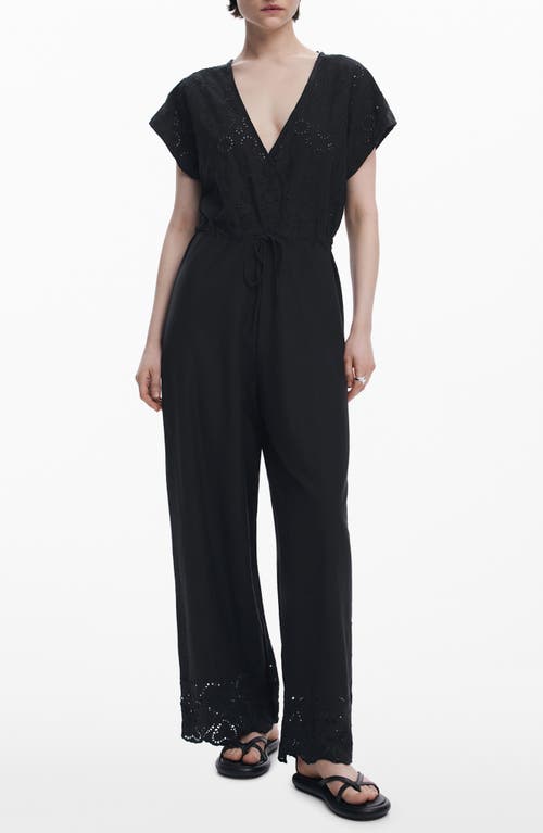 Desigual Eyelet Bodice Cotton Jumpsuit In Black