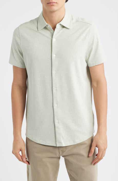 Keyes Slim Fit Microprint Short Sleeve Knit Button-Up Shirt