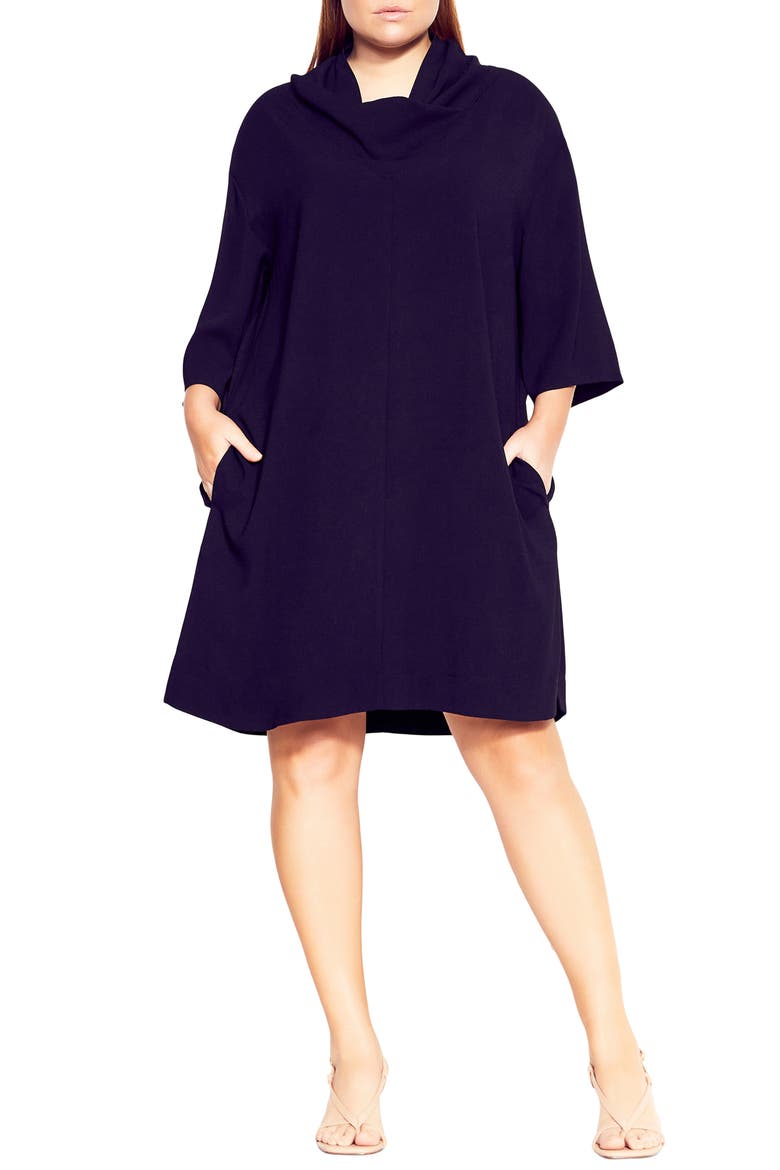 Refinity Cowl Neck A-Line Dress, Main, color, BLACK