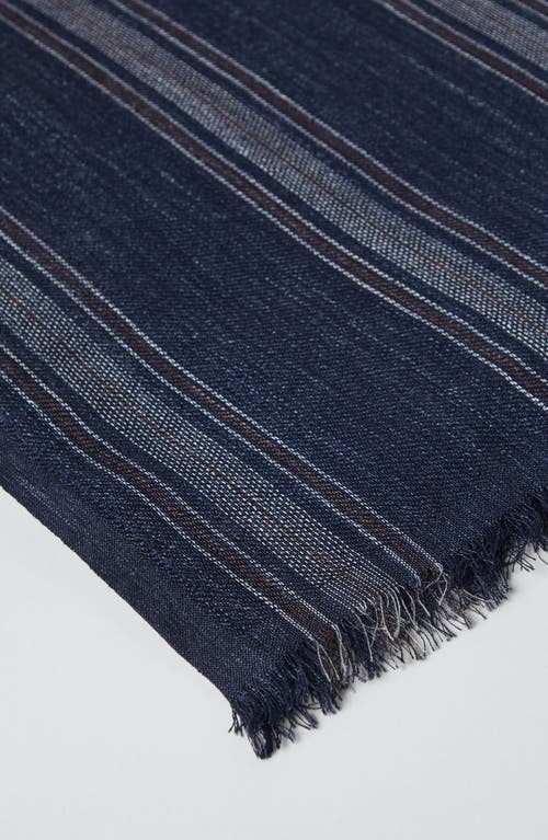 Brunello Cucinelli Stripe-pattern Silk-blend Scarf In Blue