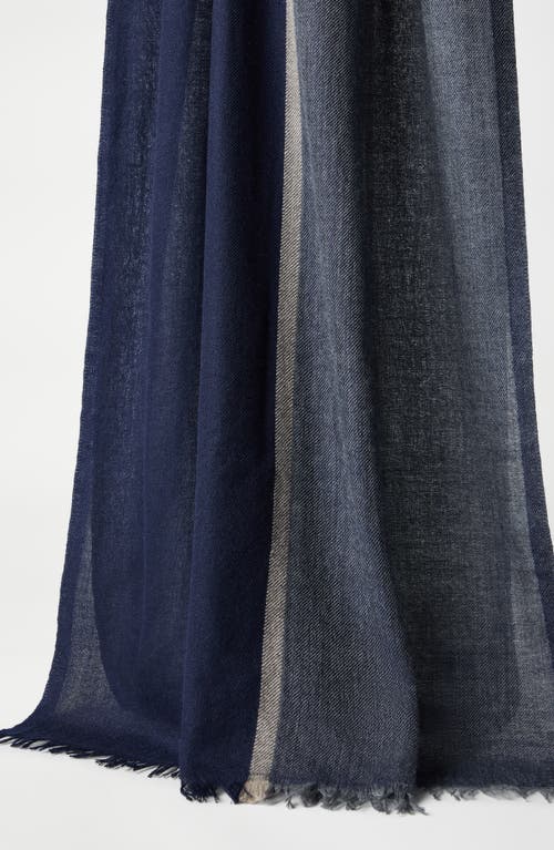 Brunello Cucinelli Wool-silk Blend Scarf With Fringed Edges In Marine