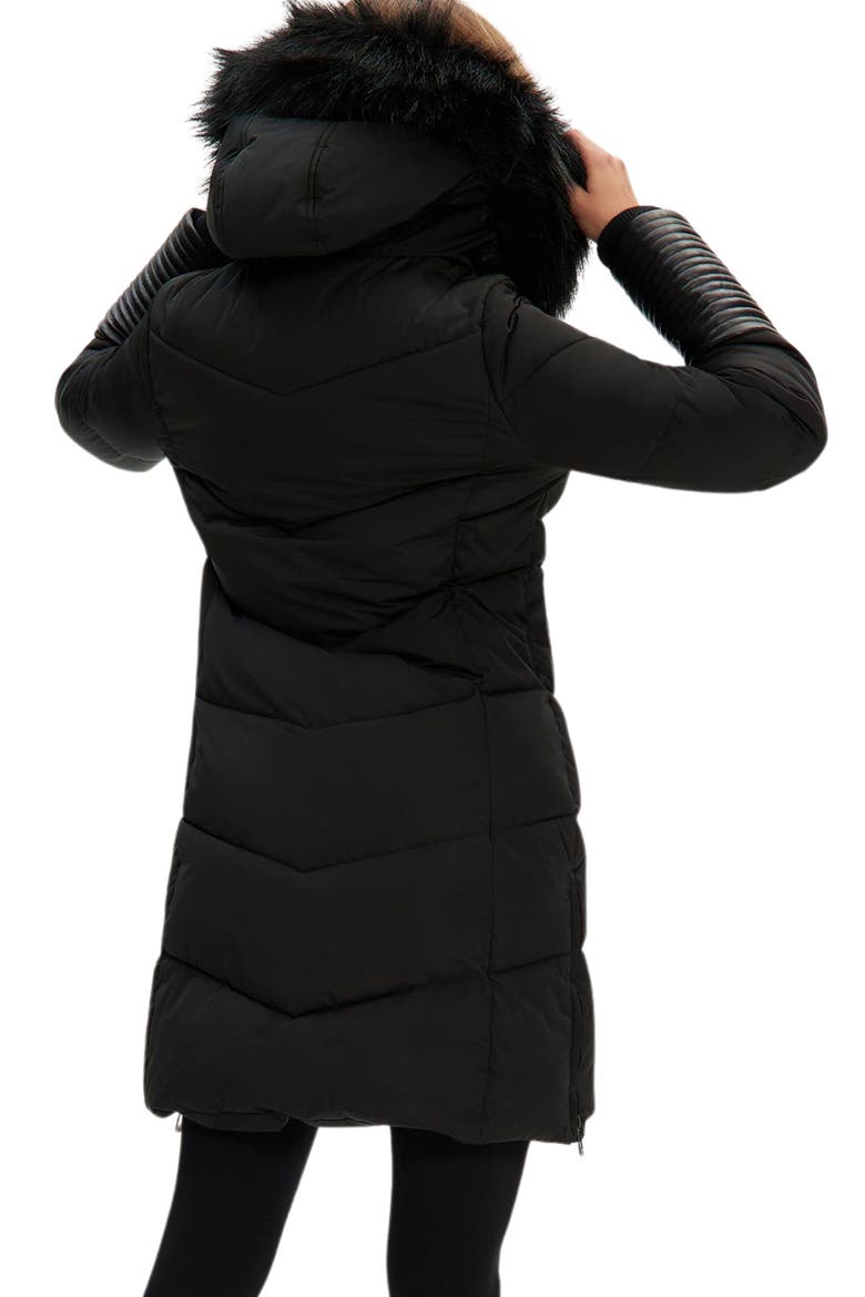 Priya Water Resistant Mixed Media Parka with Faux Fur Trim, Alternate, color, BLACK
