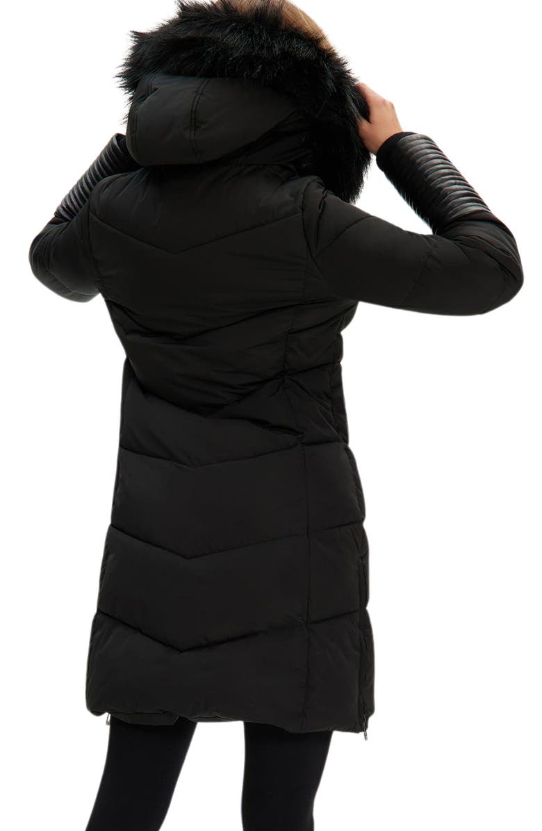 Noize Priya Water Resistant Mixed Media Parka with Faux Fur Trim, Alternate, color, Black