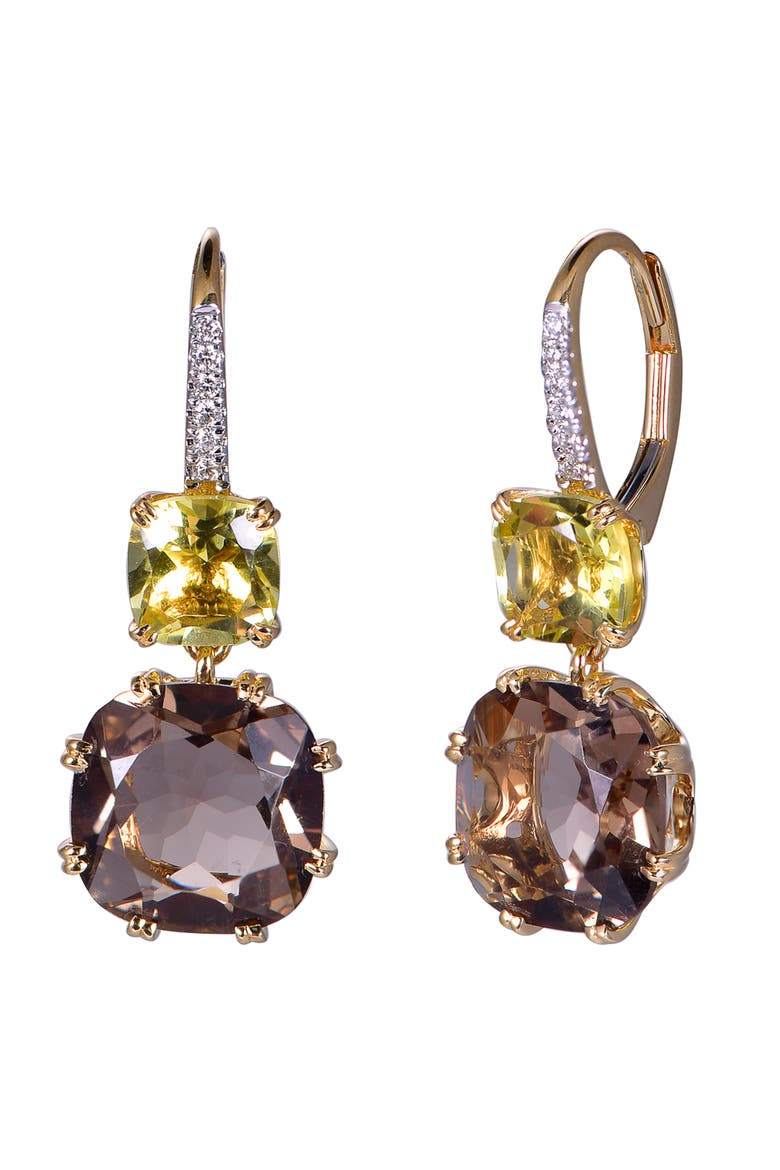 Smoky & Lemon Quartz Earrings with Diamonds, Main, color, Brown & Lemon