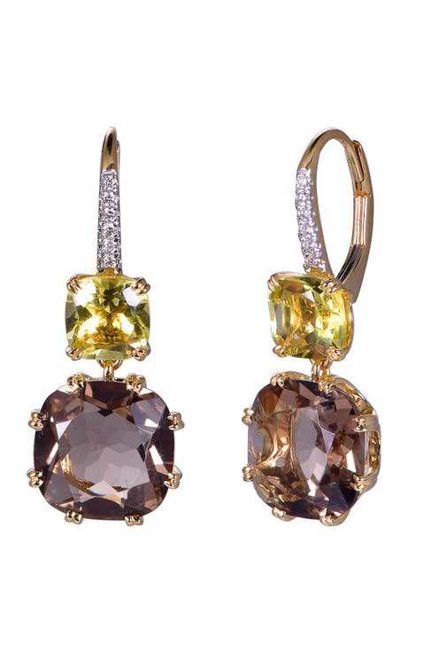 Smoky & Lemon Quartz Earrings with Diamonds