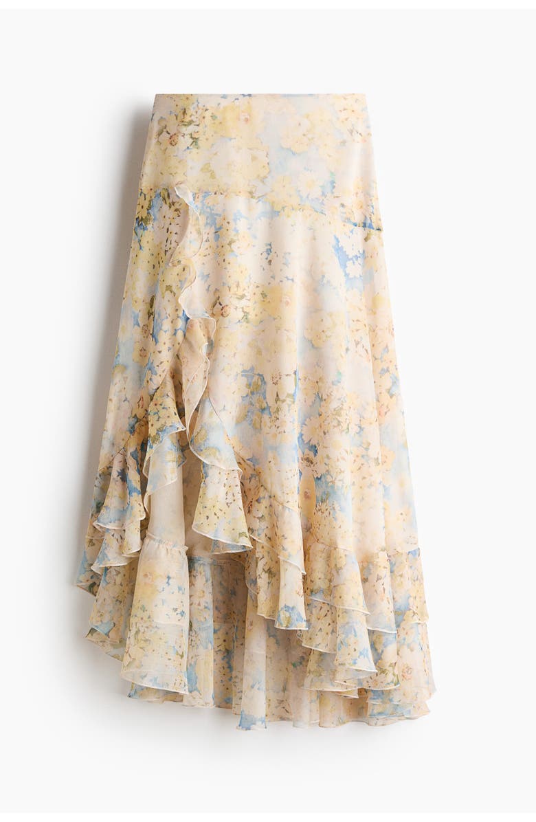 H&M Flounce-trimmed skirt, Alternate, color, Light Yellow/Floral