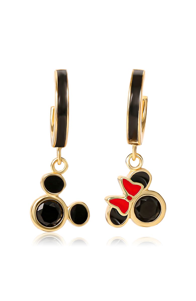 Disney Mismatched Minnie and Mickey Hoop Earrings for Women Official License, 18k Gold Flash-Plated Sterling Silver Disney Earrings, Alternate, color,