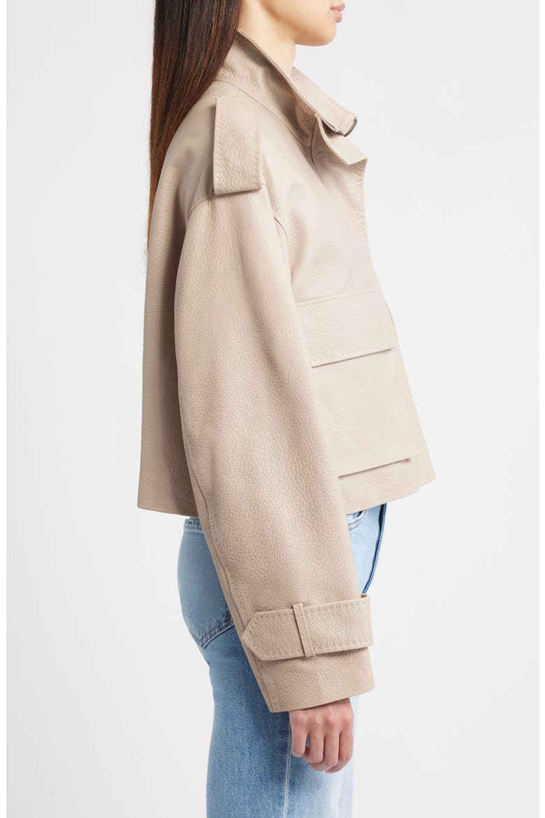 Maeve Crop Leather Moto Jacket (Nordstrom Exclusive), Alternate, color, FAWN