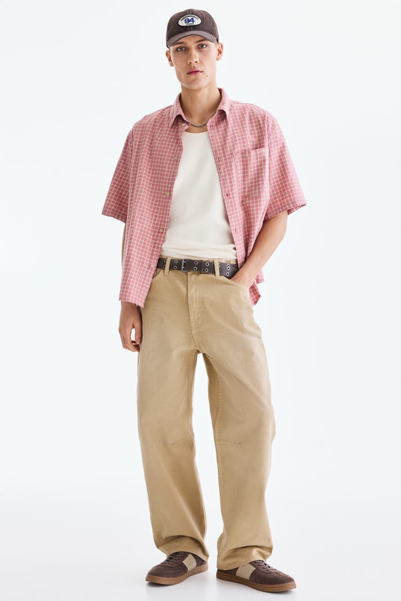 Relaxed Fit Short-sleeved Cotton Shirt, Alternate, color, Pink/checked