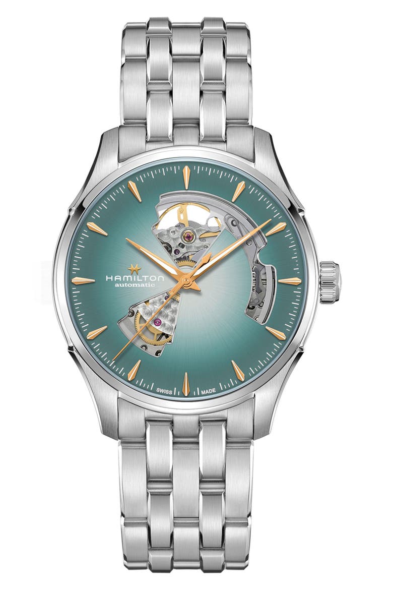 Jazzmaster Open Heart Automatic Bracelet Watch, 40mm, Main, color, TURQUOISE