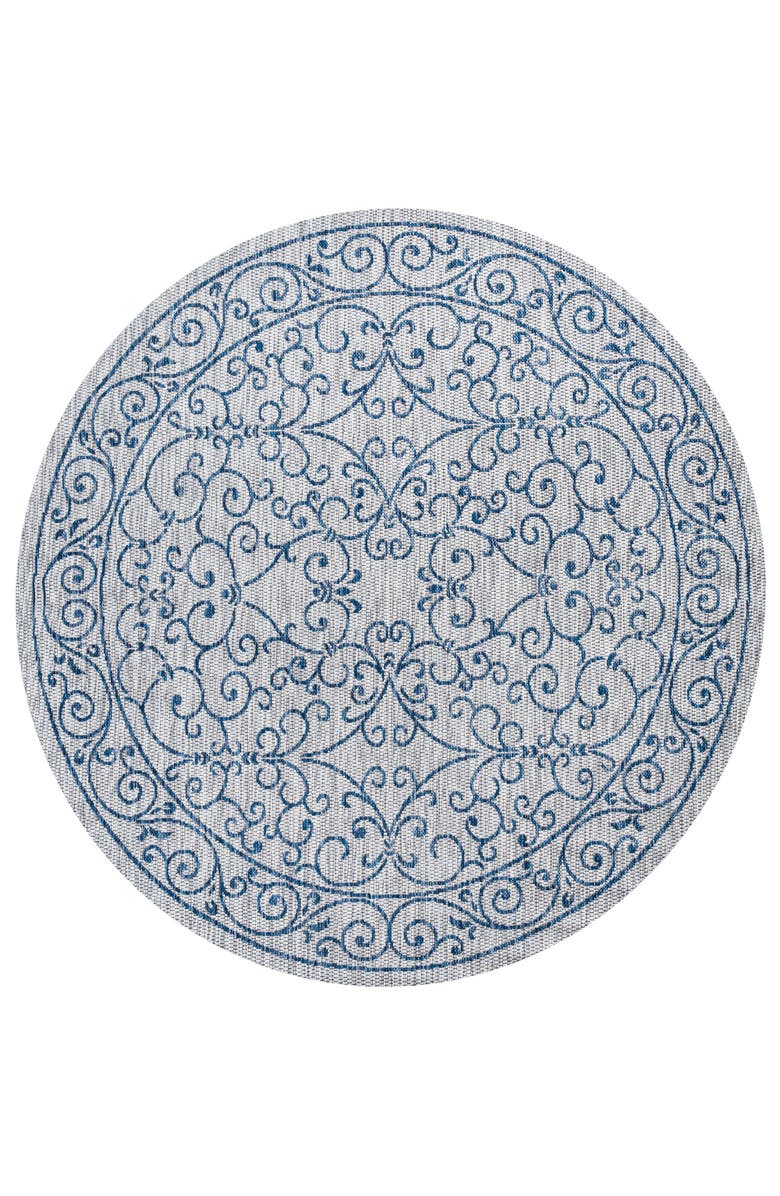 JONATHAN Y Charleston Vintage Filigree Textured Weave Indoor/Outdoor Round Area Rug, Alternate, color, Gray/Navy