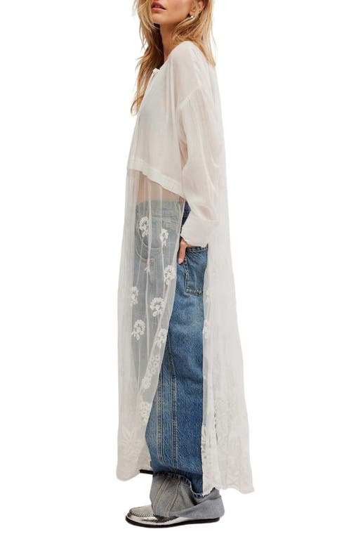 Free People Willow Embroidered Mesh Mixed Media Maxi Tunic Top In Optic White
