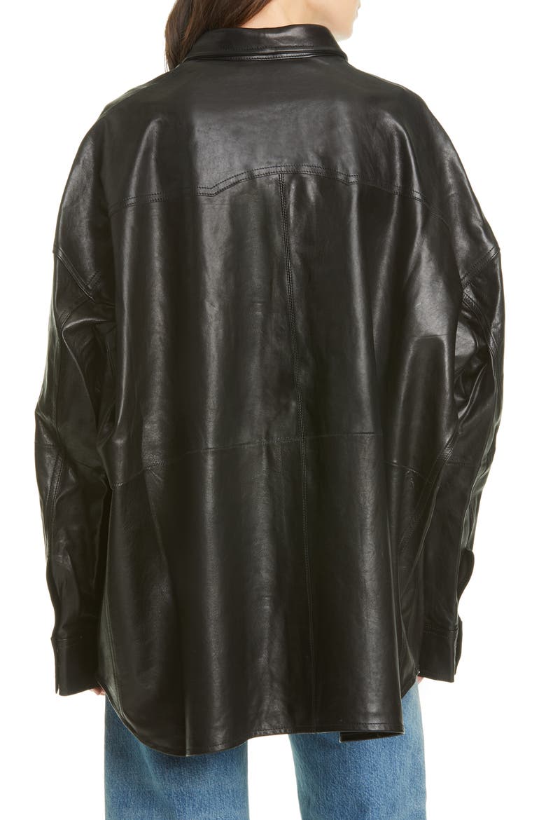 Fringe Pocket Leather Shirt Jacket, Alternate, color, BLACK