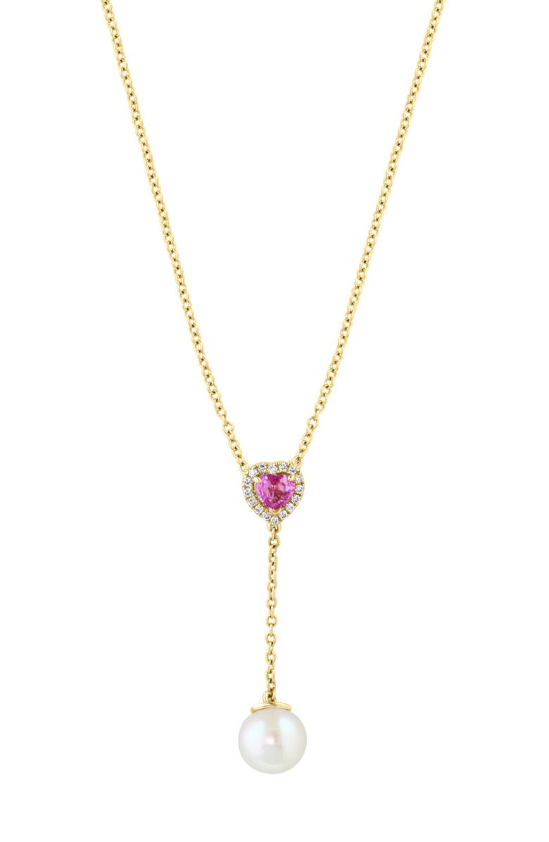 EFFY Pink Sapphire Heart, Diamond & Freshwater Pearl Y-Necklace, Main, color,