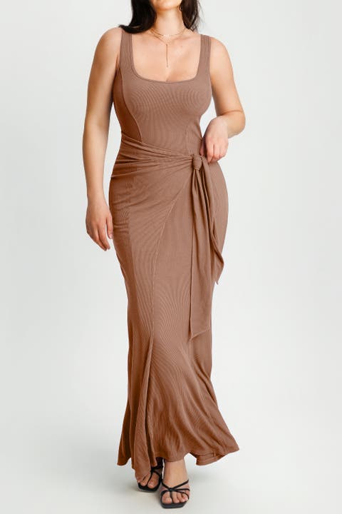Built In Shapewear Modal Twist Wrap Maxi Dress