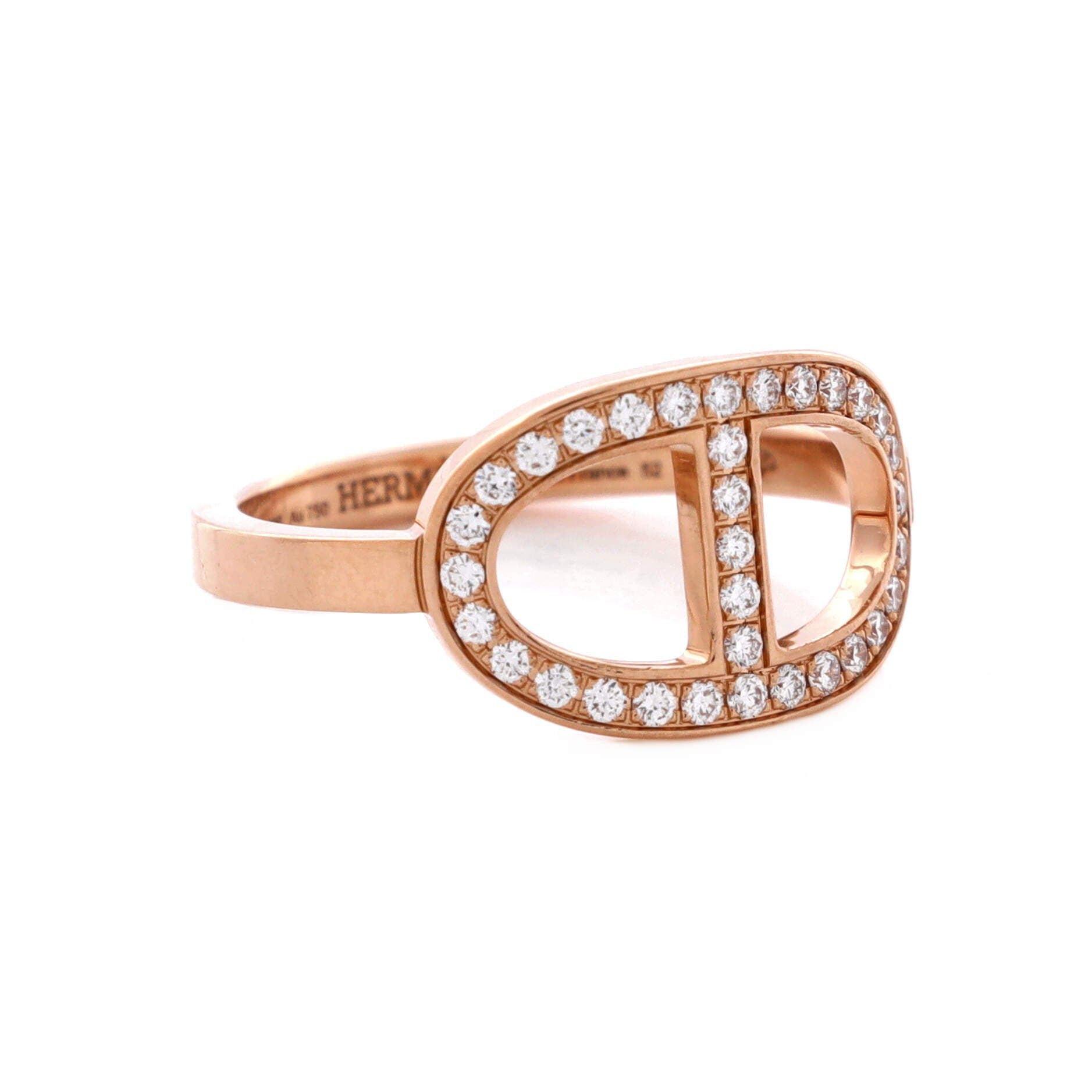 Pre-Owned Hermes Chaine d'Ancre Contour Ring 18K Rose Gold and Diamonds Medium, Alternate, color, Rose Gold