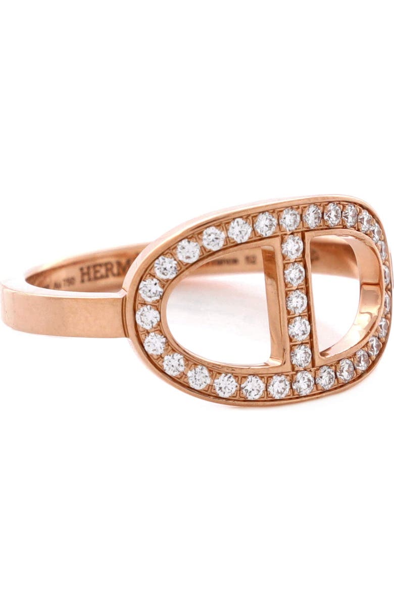 Pre-Owned Hermes Chaine d'Ancre Contour Ring 18K Rose Gold and Diamonds Medium, Alternate, color, Rose Gold