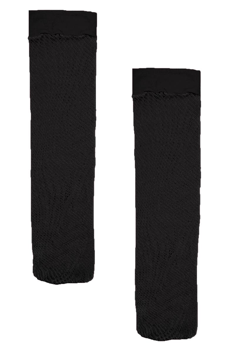 Wolford Snake Print Mesh Knee High Socks, Alternate, color, Black