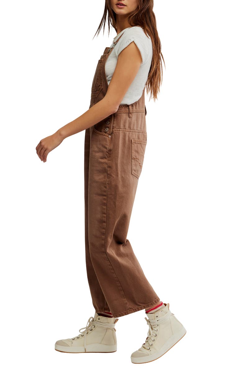 Free People Deep Trance Denim Overalls, Alternate, color, Brown Sugar