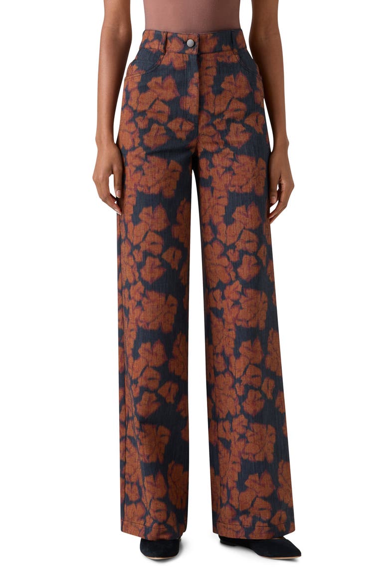 Coop Ikat Floral High Waist Cotton Blend Canvas Pants, Main, color, BLACK DENIM-ORANGE