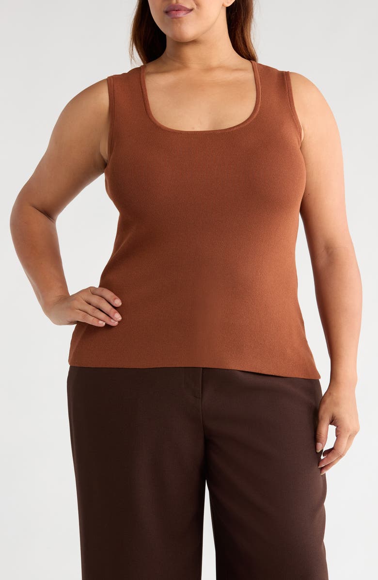 Tahari ASL Scoop Neck Sweater Tank, Main, color, Tawny