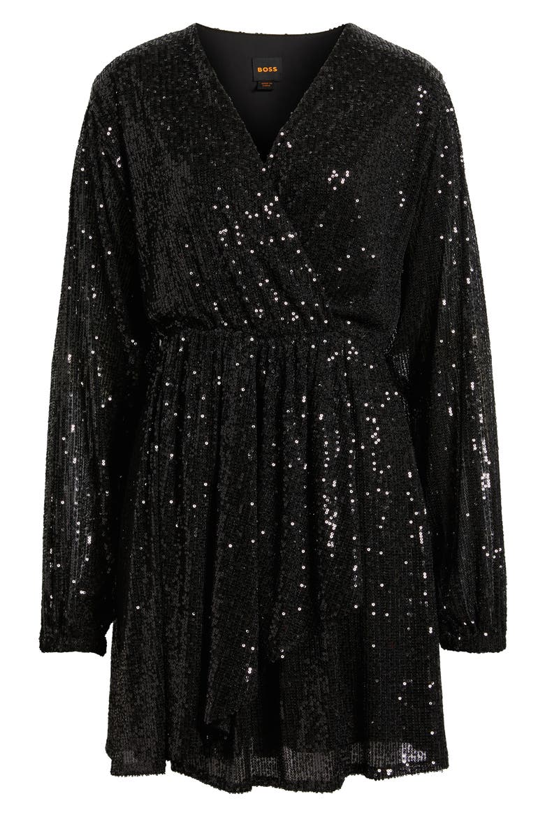 Dillio Sequin Mesh Long Sleeve Cocktail Dress, Alternate, color, BLK
