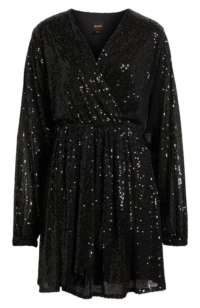 BOSS Orange Dillio Sequin Mesh Long Sleeve Cocktail Dress, Alternate, color, Black