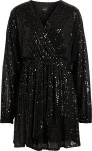 BOSS Orange Dillio Sequin Mesh Long Sleeve Cocktail Dress