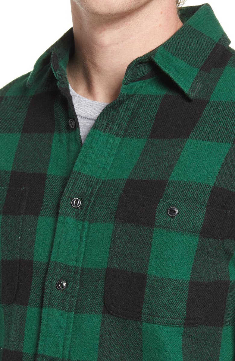 Schott NYC Buffalo Check Flannel Long Sleeve Button-Up Shirt, Alternate, color, Green