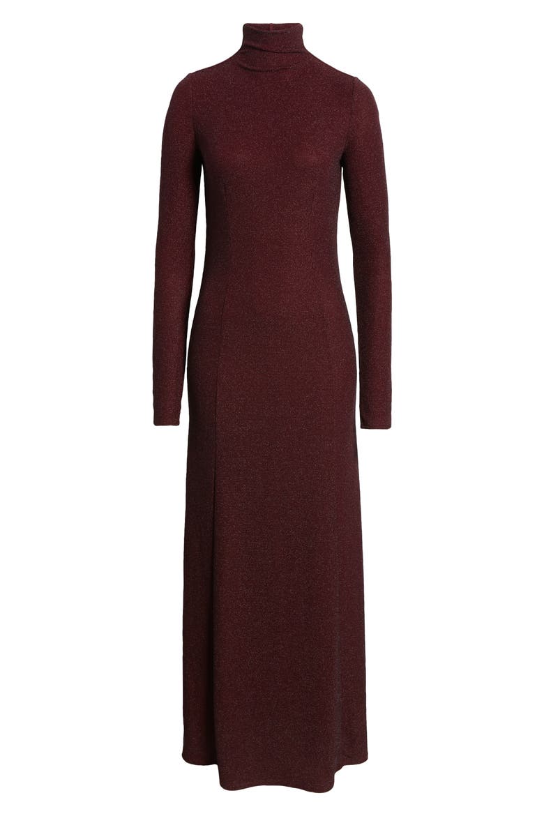 Lilith Metallic Long Sleeve Turtleneck Maxi Sweater Dress, Alternate, color, BURGUNDY