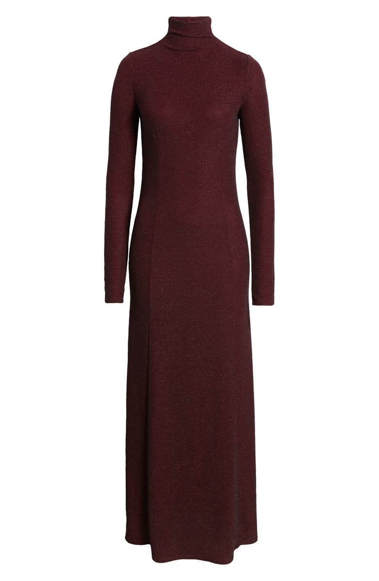 rag & bone Lilith Metallic Long Sleeve Turtleneck Maxi Sweater Dress, Alternate, color, Burgundy