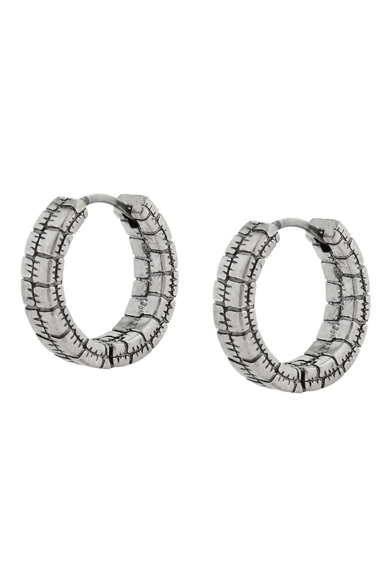 Croc Embossed Huggie Hoop Earrings, Alternate, color, WARM SILVER