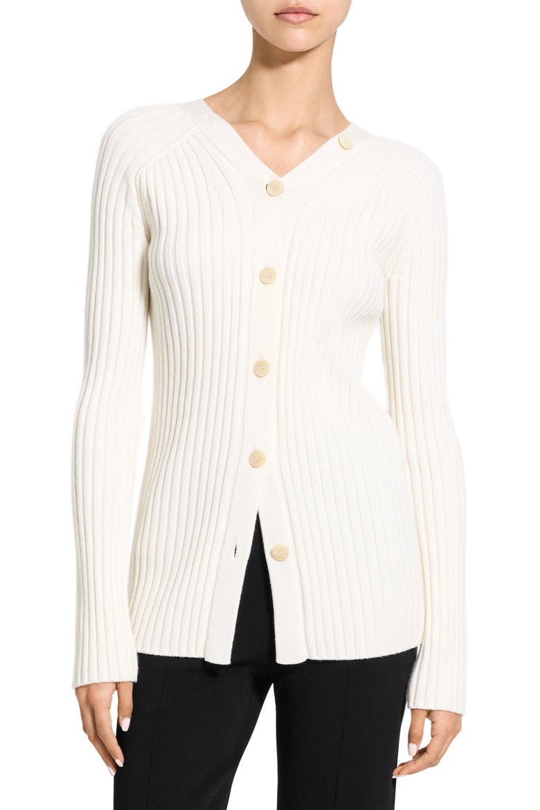 Rib Merino Wool Open Back Cardigan, Main, color, WHITE