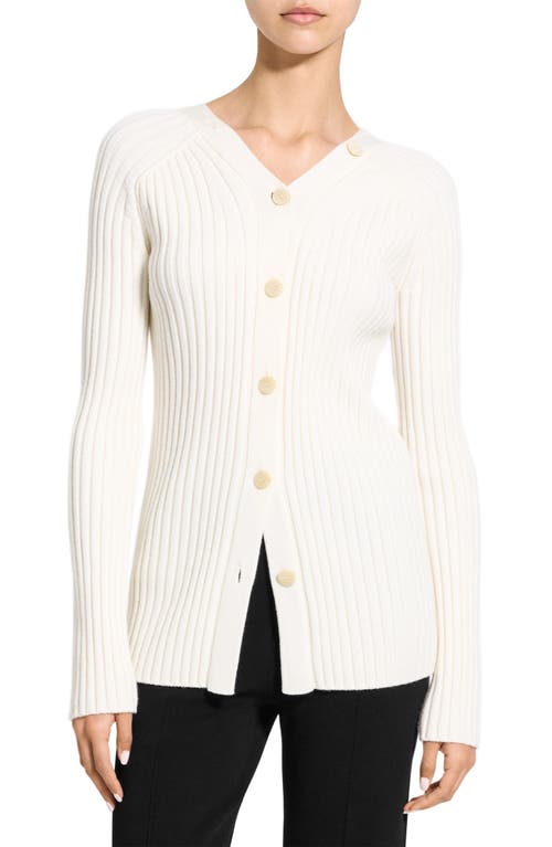 Theory Button-back Cardigan In Merino Wool In White