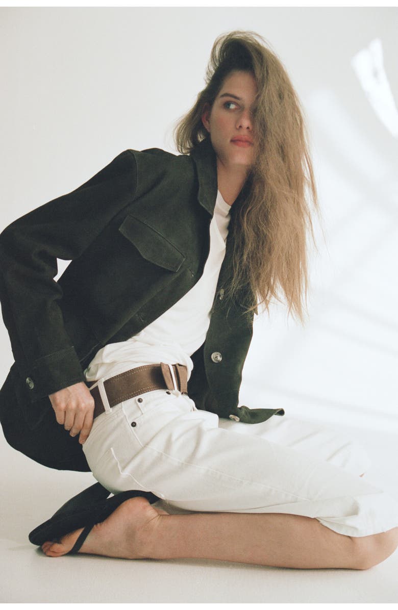 H&M Denim bermuda shorts with belt, Alternate, color, Cream