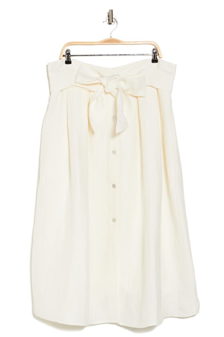Belted Linen Blend Midi Skirt, Alternate, color, OFF WHITE